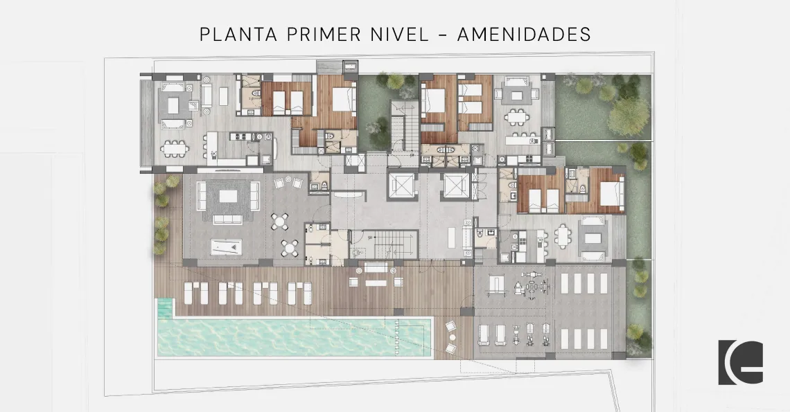Plano de la planta de primer nivel con amenidades
